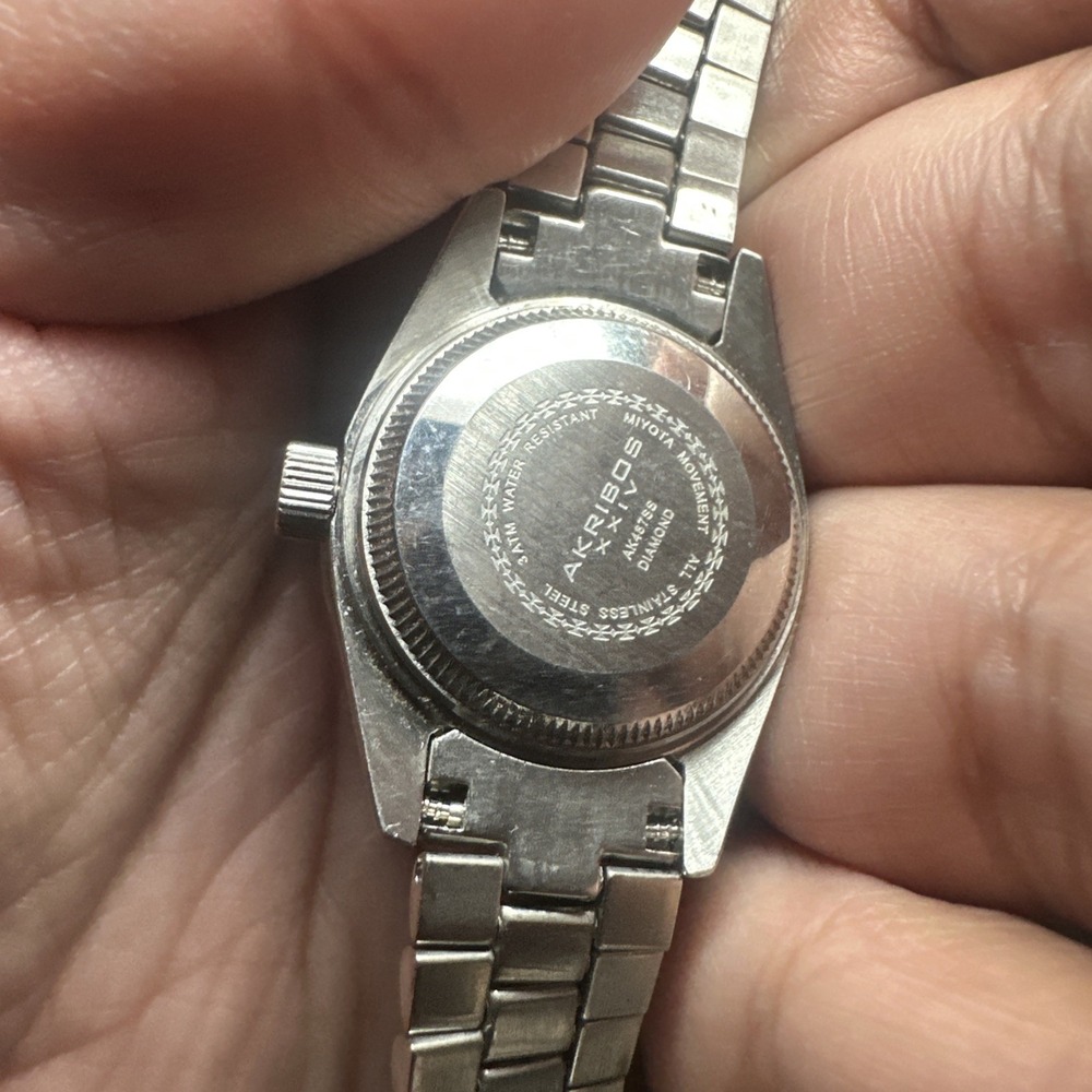 Works Akribos XXIV Women's Diamond Dial Quartz Watch Silver Miyota 26mm Fit 6.5" - Picture 6 of 12